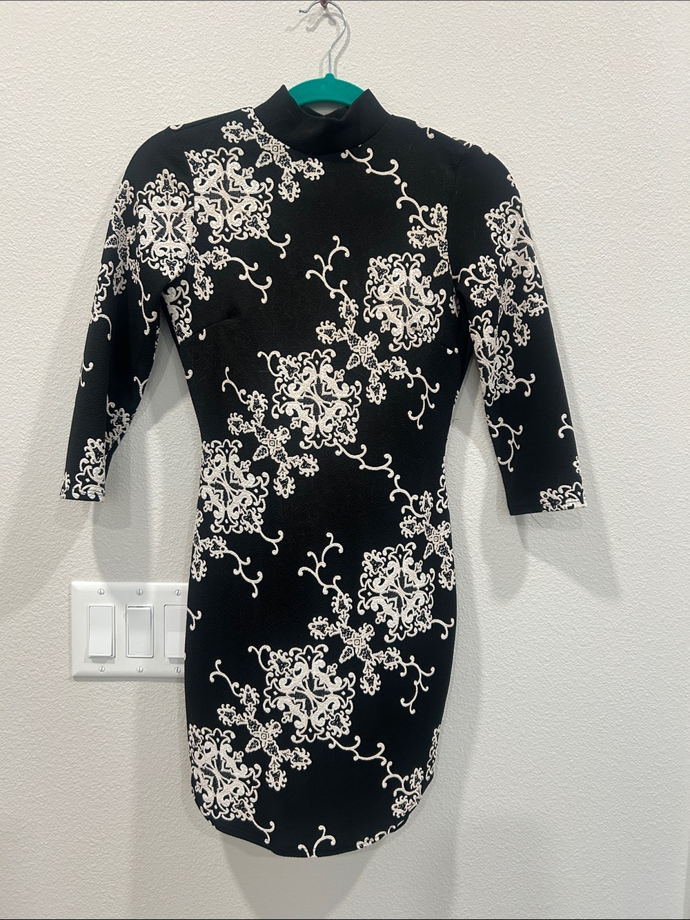 Windsor Black Dress with White Baroque Print